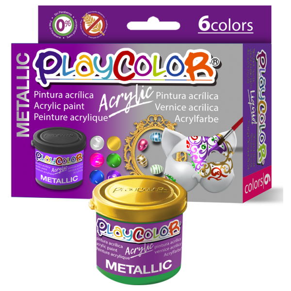 PLAYCOLOR - Acrylic Paint - 6 x Metallic Colours